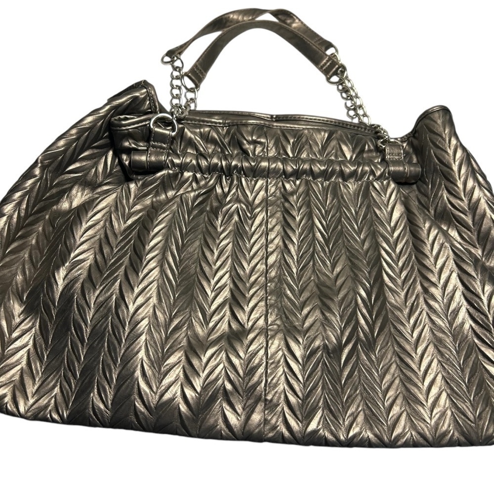 Charming Charlies Metalic Pewter Rouched Slouchy Soft Chain Detail Handles